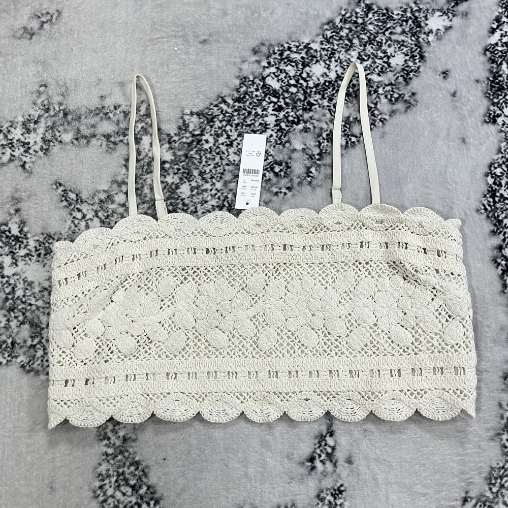 J.Crew Ivory Crochet Lace Boho Bralette Crop Top Womens Size Large NWT
